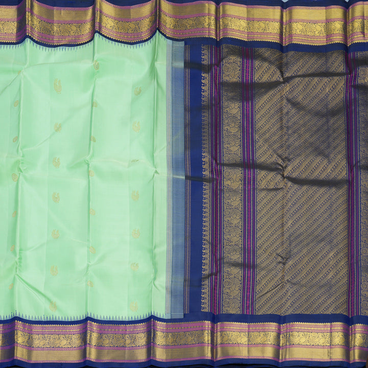 Hayagrivas Handloom Pista Green Kanjivaram Silk Saree with Ink Blue Border KBF258E4-5