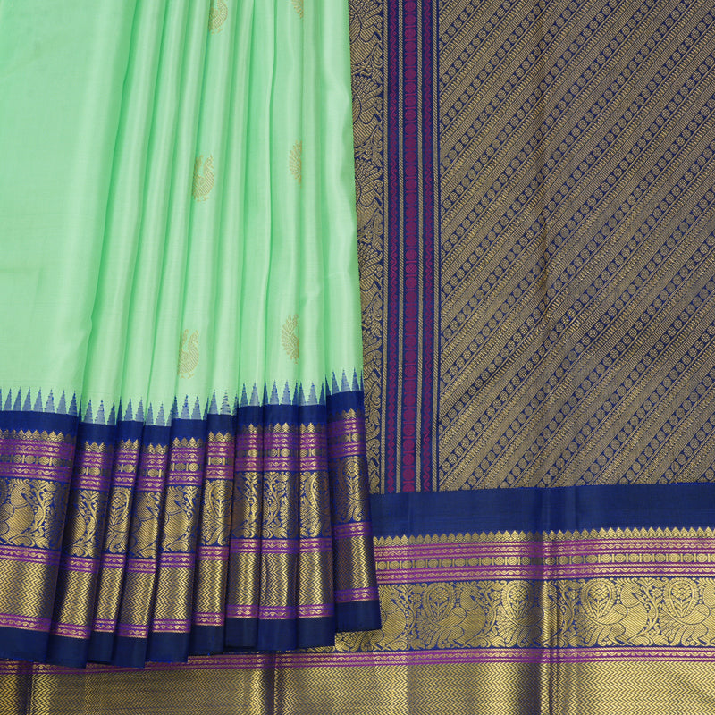 Hayagrivas Handloom Pista Green Kanjivaram Silk Saree with Ink Blue Border KBF258E4-5