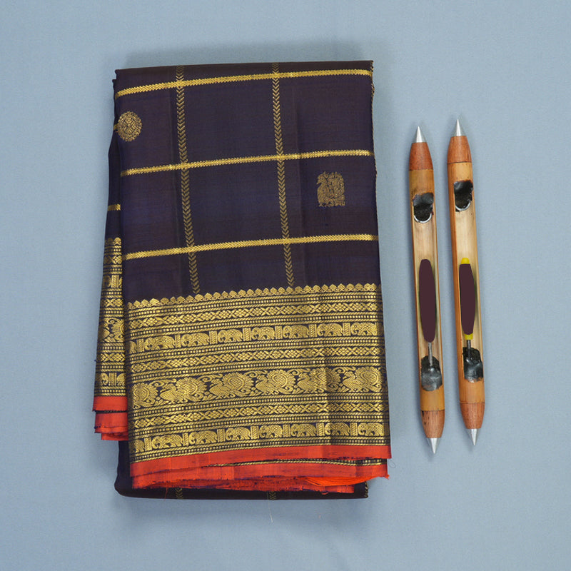 Hayagrivas Handloom Midnight Blue Kanjivaram Silk Saree KBF25D7-11