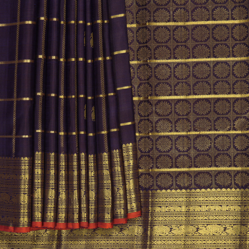 Hayagrivas Handloom Midnight Blue Kanjivaram Silk Saree KBF25D7-11