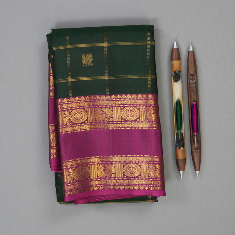 Hayagrivas Handloom Bottle Green Kanjivaram Silk Saree with Magenta Border KBF25D7-6
