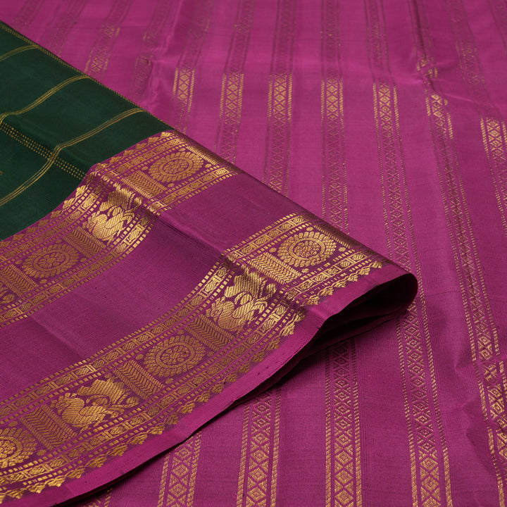 Hayagrivas Handloom Bottle Green Kanjivaram Silk Saree with Magenta Border KBF25D7-6