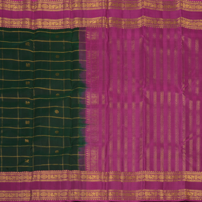 Hayagrivas Handloom Bottle Green Kanjivaram Silk Saree with Magenta Border KBF25D7-6