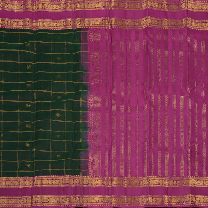 Hayagrivas Handloom Bottle Green Kanjivaram Silk Saree with Magenta Border KBF25D7-6