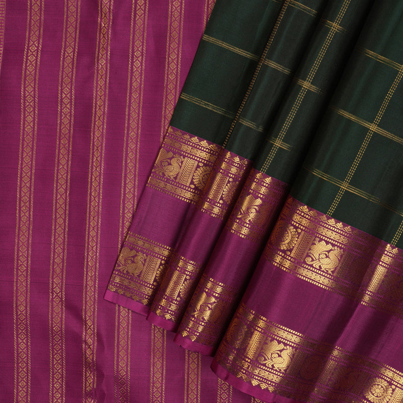 Hayagrivas Handloom Bottle Green Kanjivaram Silk Saree with Magenta Border KBF25D7-6
