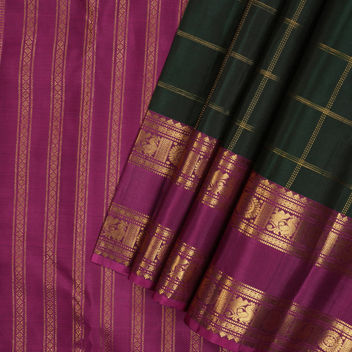 Hayagrivas Handloom Bottle Green Kanjivaram Silk Saree with Magenta Border KBF25D7-6