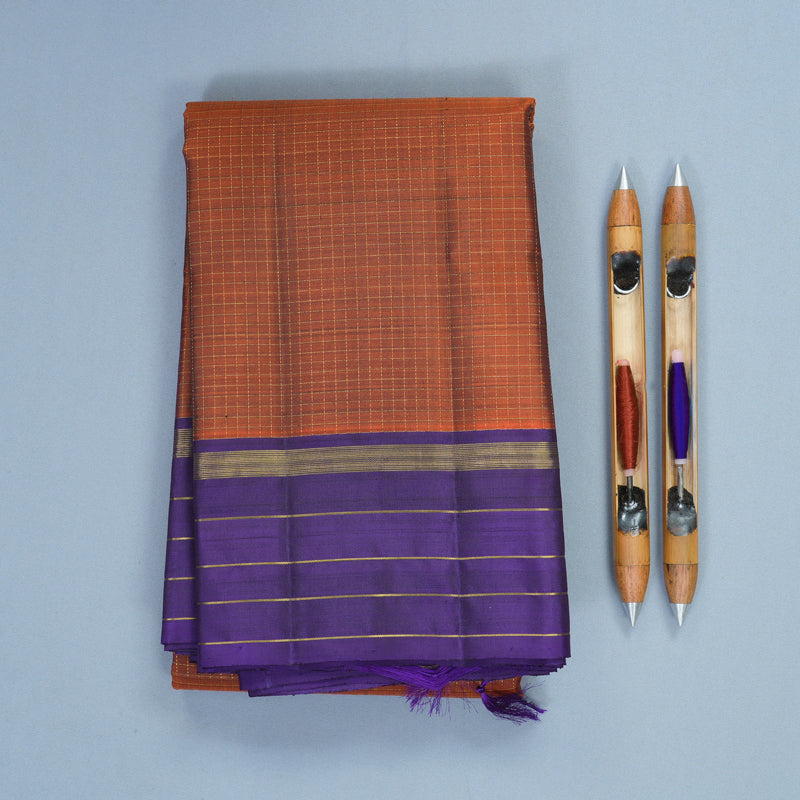 Hayagrivas Handloom Rust Orange Kanjivaram Silk Saree with Purple Border KBF260E1-4