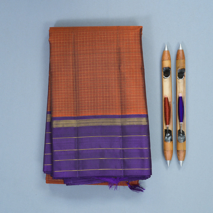 Hayagrivas Handloom Rust Orange Kanjivaram Silk Saree with Purple Border KBF260E1-4