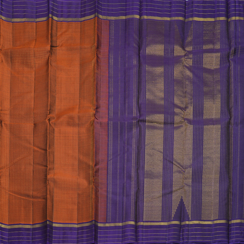 Hayagrivas Handloom Rust Orange Kanjivaram Silk Saree with Purple Border KBF260E1-4