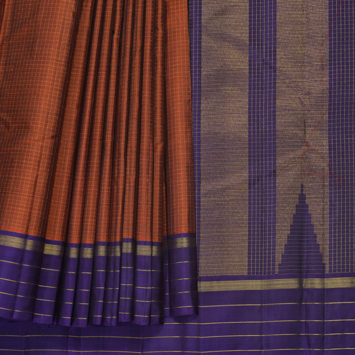Hayagrivas Handloom Rust Orange Kanjivaram Silk Saree with Purple Border KBF260E1-4