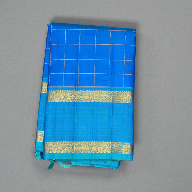 Hayagrivas Handloom Anandha Blue Kanjivaram Silk Saree with Sky Blue Border KBF260E3-1