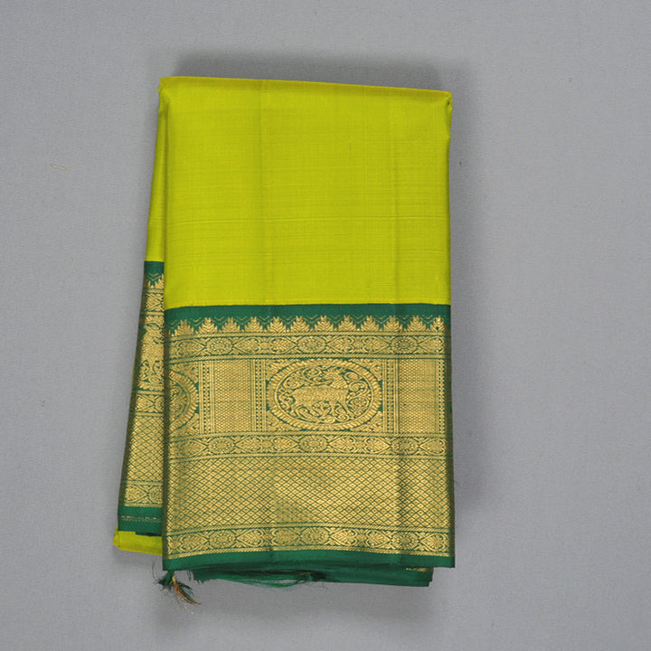 Hayagrivas Handloom Lime Green Kanjivaram Silk Saree with Bottle Green Border KBF262E2-1