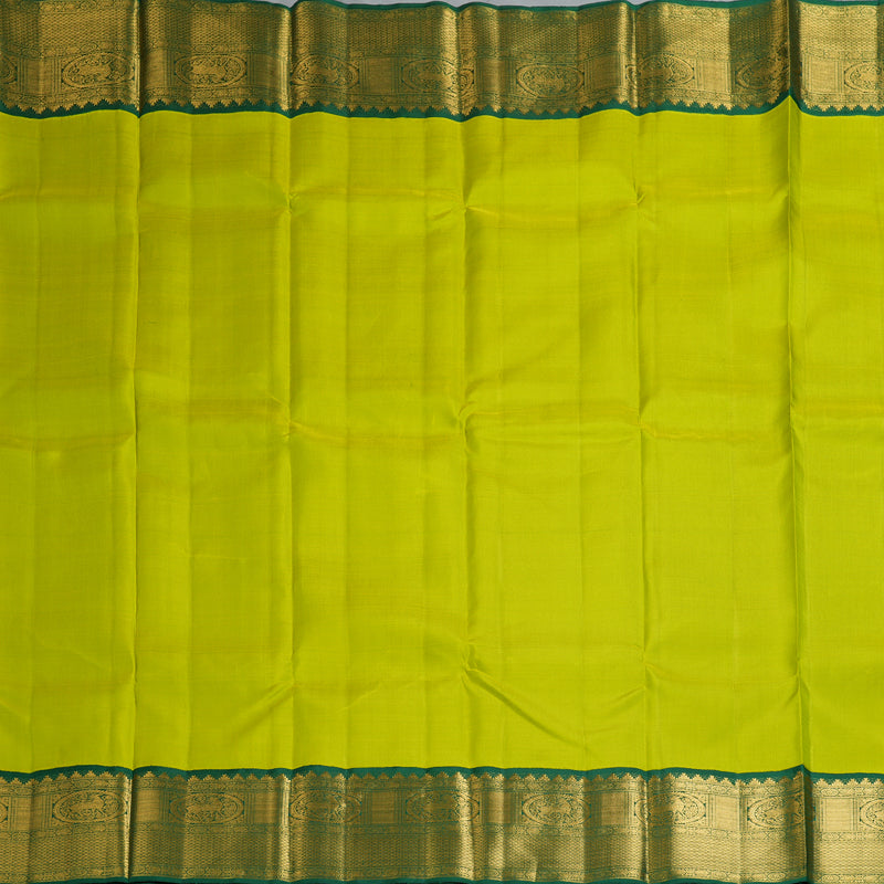 Hayagrivas Handloom Lime Green Kanjivaram Silk Saree with Bottle Green Border KBF262E2-1