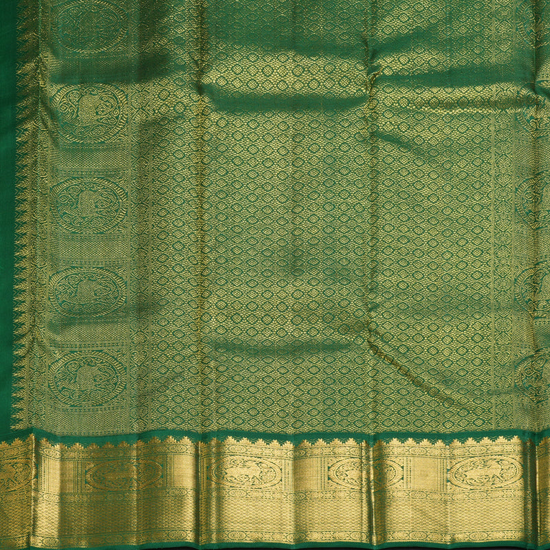 Hayagrivas Handloom Lime Green Kanjivaram Silk Saree with Bottle Green Border KBF262E2-1