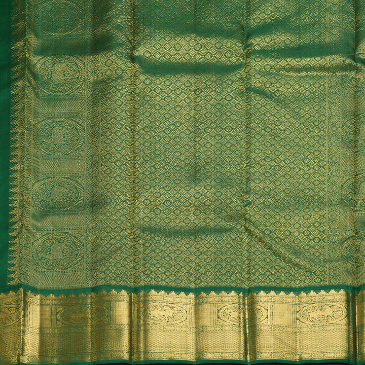 Hayagrivas Handloom Lime Green Kanjivaram Silk Saree with Bottle Green Border KBF262E2-1