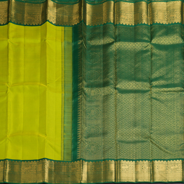 Hayagrivas Handloom Lime Green Kanjivaram Silk Saree with Bottle Green Border KBF262E2-1