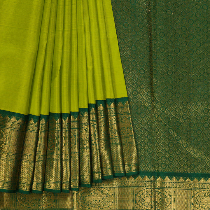 Hayagrivas Handloom Lime Green Kanjivaram Silk Saree with Bottle Green Border KBF262E2-1