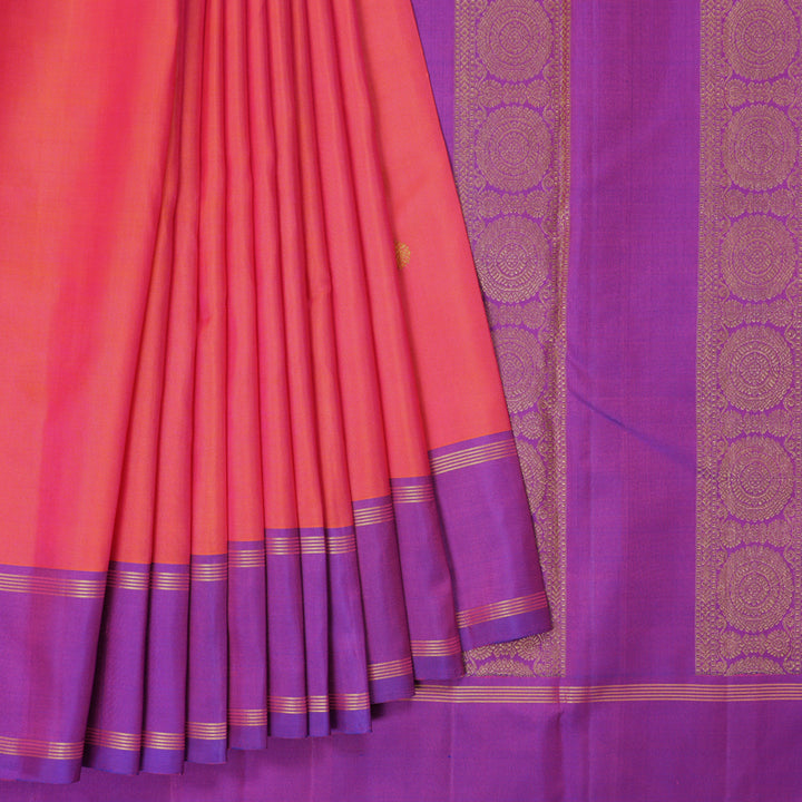 Hayagrivas Handloom Pink Kanjivaram Silk Saree with Purple Border KBF264E1-1