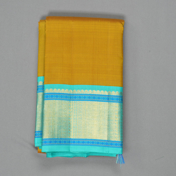 Hayagrivas Handloom Metallic Gold Kanjivaram Silk Saree with Sea Blue Border KBF264E11-1