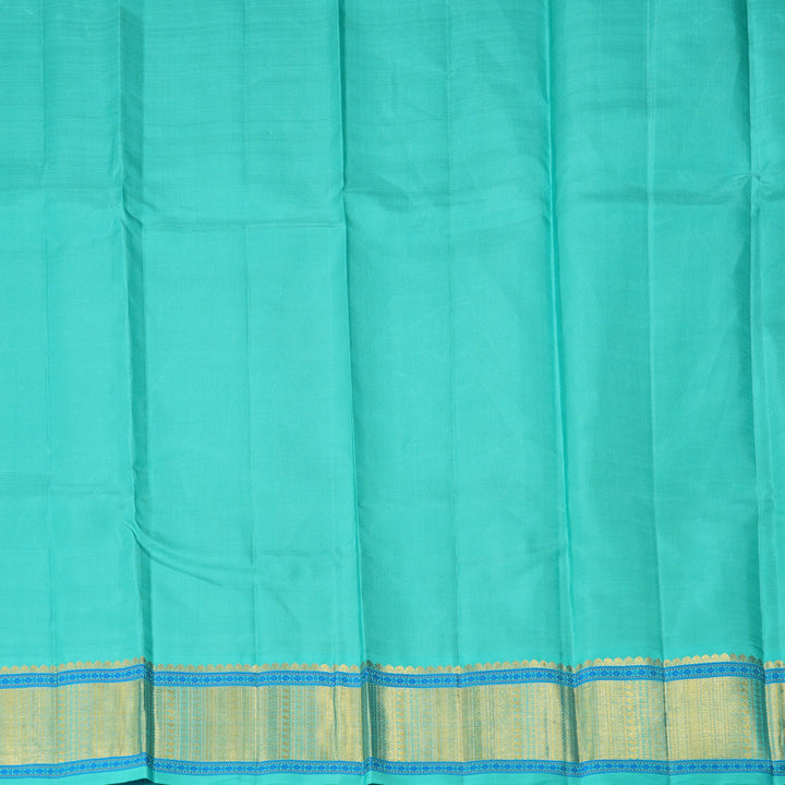 Hayagrivas Handloom Metallic Gold Kanjivaram Silk Saree with Sea Blue Border KBF264E11-1