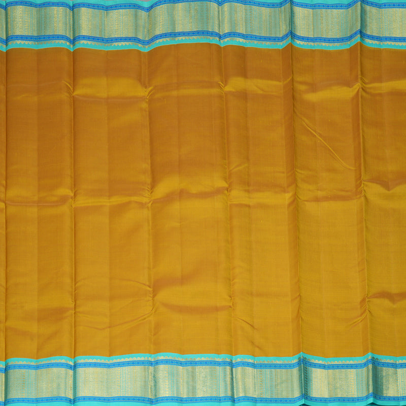 Hayagrivas Handloom Metallic Gold Kanjivaram Silk Saree with Sea Blue Border KBF264E11-1