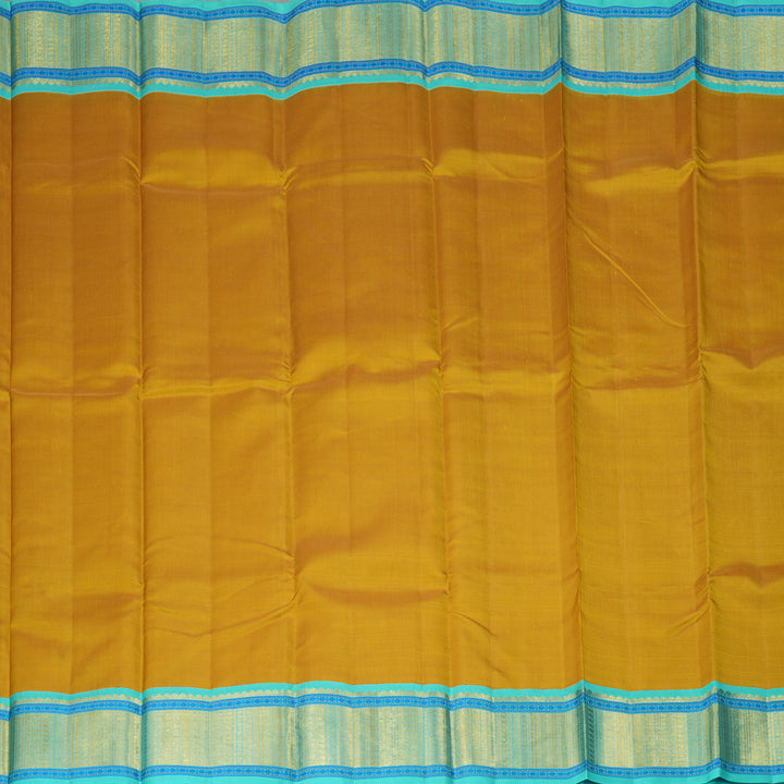 Hayagrivas Handloom Metallic Gold Kanjivaram Silk Saree with Sea Blue Border KBF264E11-1