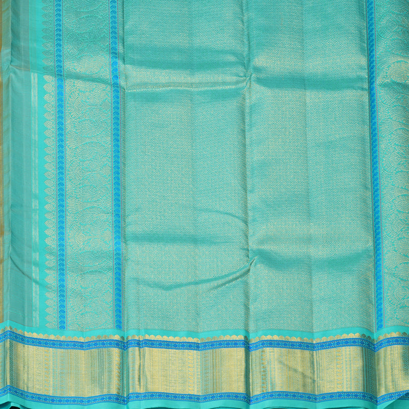 Hayagrivas Handloom Metallic Gold Kanjivaram Silk Saree with Sea Blue Border KBF264E11-1