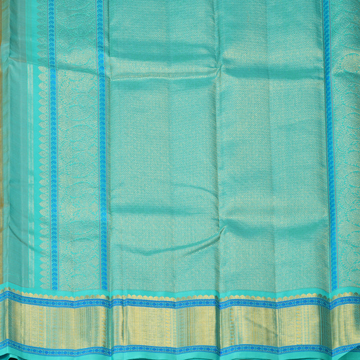 Hayagrivas Handloom Metallic Gold Kanjivaram Silk Saree with Sea Blue Border KBF264E11-1