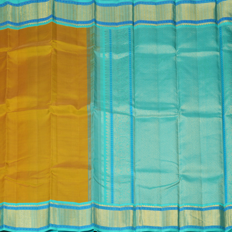 Hayagrivas Handloom Metallic Gold Kanjivaram Silk Saree with Sea Blue Border KBF264E11-1