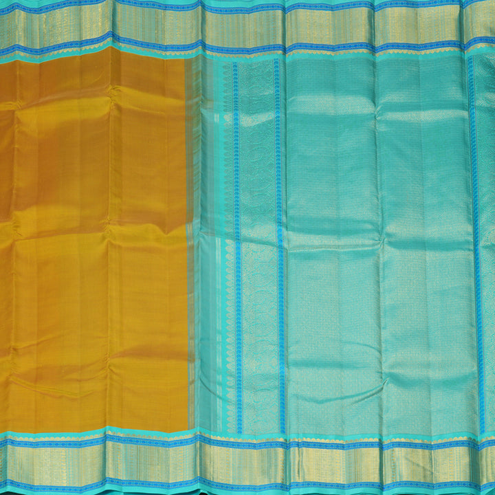 Hayagrivas Handloom Metallic Gold Kanjivaram Silk Saree with Sea Blue Border KBF264E11-1