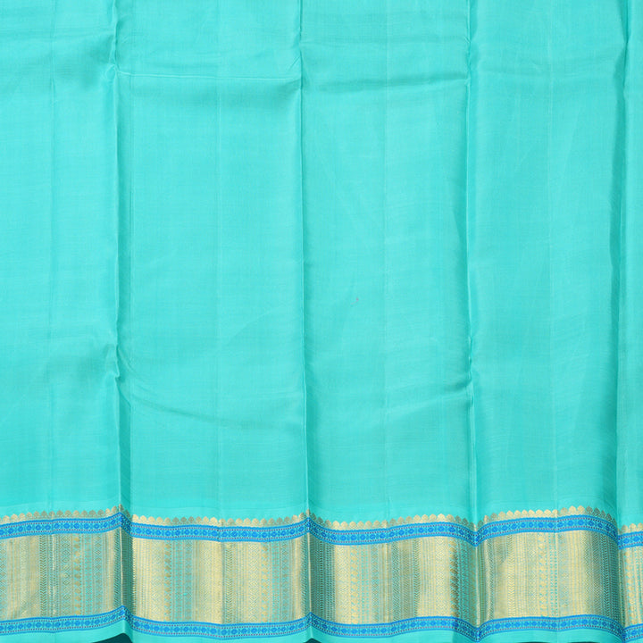 Hayagrivas Handloom Peach Orange Kanjivaram Silk Saree with Bright Teal Border KBF264E12-1