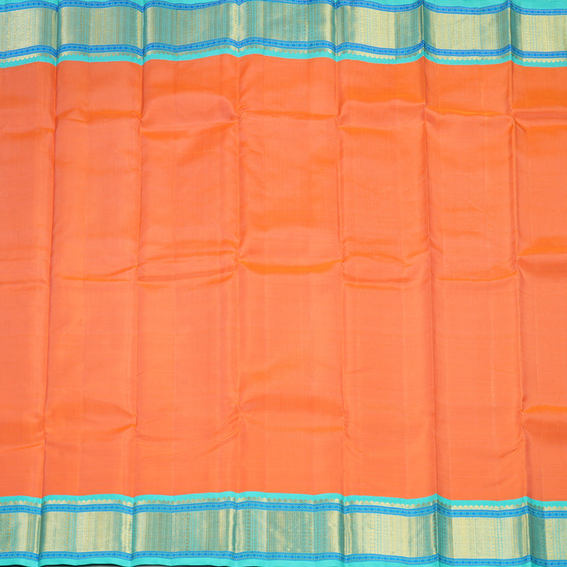 Hayagrivas Handloom Peach Orange Kanjivaram Silk Saree with Bright Teal Border KBF264E12-1