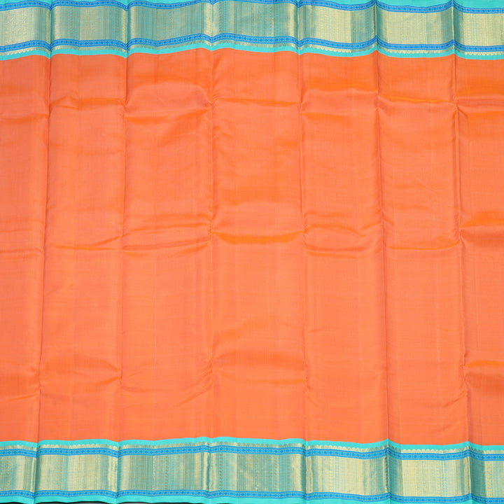 Hayagrivas Handloom Peach Orange Kanjivaram Silk Saree with Bright Teal Border KBF264E12-1