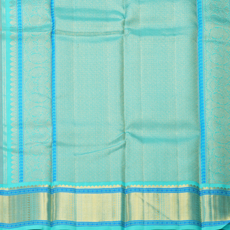 Hayagrivas Handloom Peach Orange Kanjivaram Silk Saree with Bright Teal Border KBF264E12-1