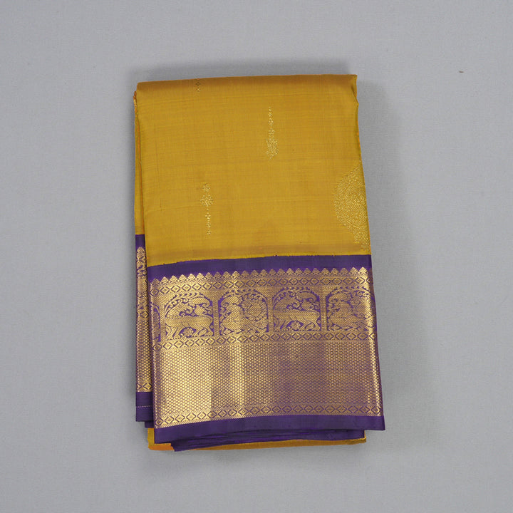Hayagrivas Handloom Gold Kanjivaram Silk Saree with Violet Border KBF264E14-1