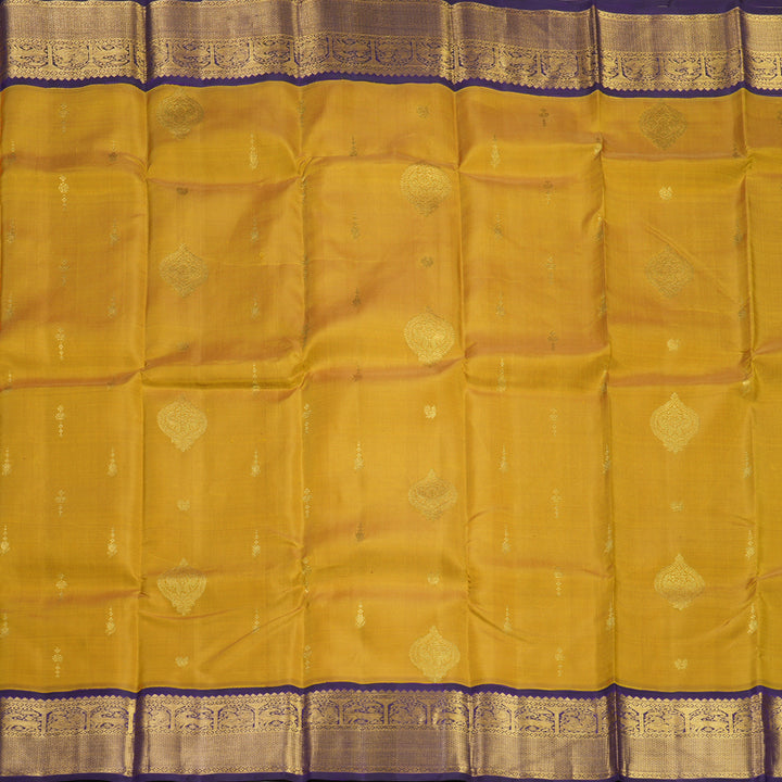 Hayagrivas Handloom Gold Kanjivaram Silk Saree with Violet Border KBF264E14-1