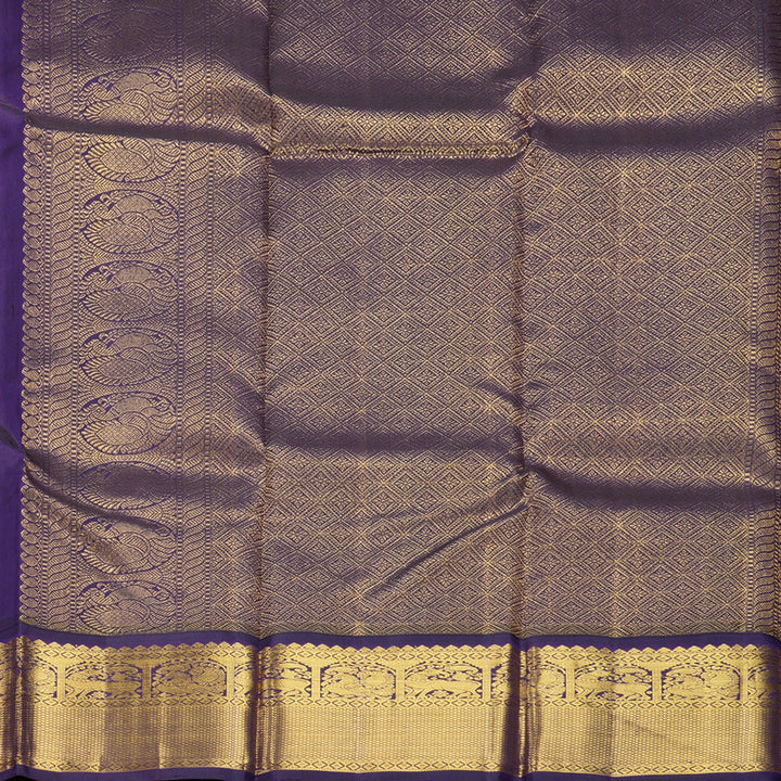 Hayagrivas Handloom Gold Kanjivaram Silk Saree with Violet Border KBF264E14-1