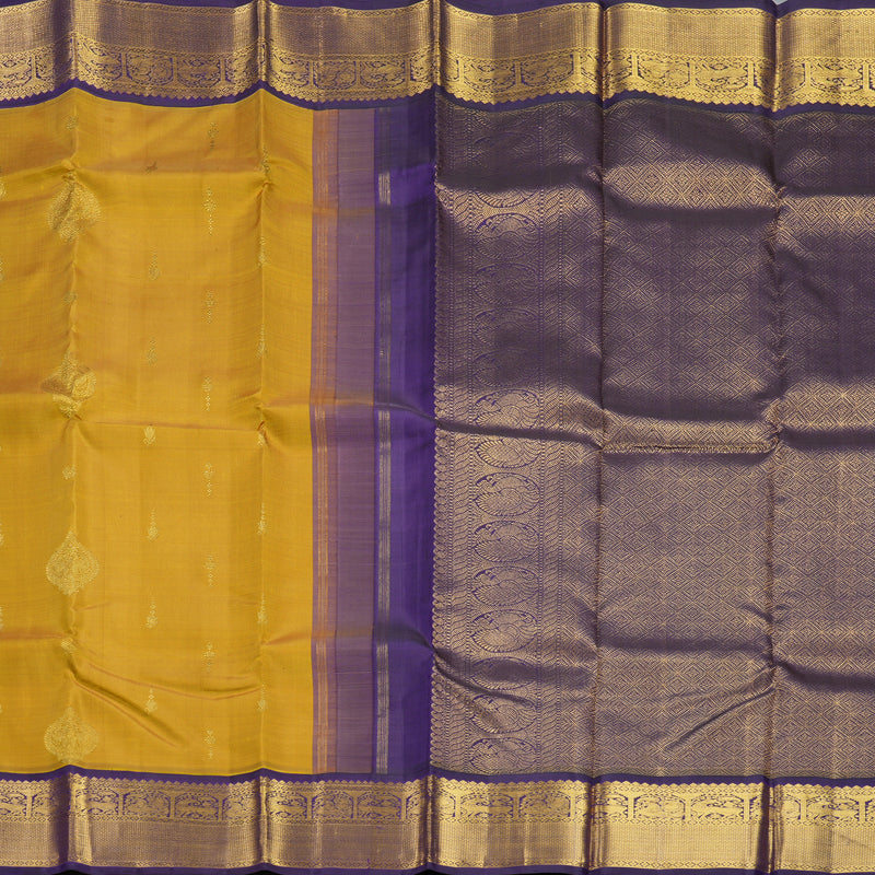 Hayagrivas Handloom Gold Kanjivaram Silk Saree with Violet Border KBF264E14-1