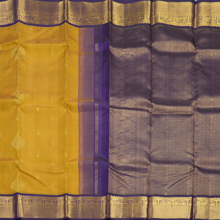 Hayagrivas Handloom Gold Kanjivaram Silk Saree with Violet Border KBF264E14-1