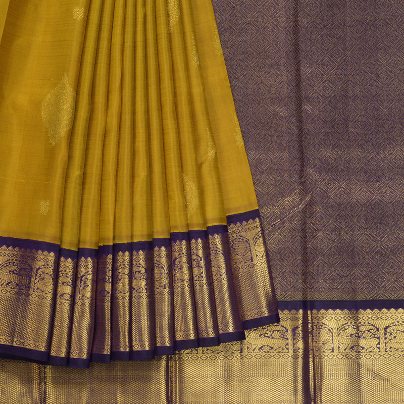 Hayagrivas Handloom Gold Kanjivaram Silk Saree with Violet Border KBF264E14-1