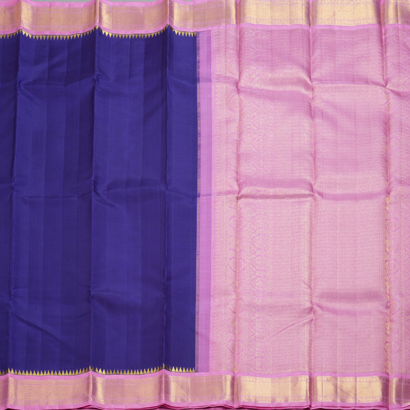 Hayagrivas Handloom Purplish-Blue Kanjivaram Silk Saree with Rose Pink Border KBF264E5-1