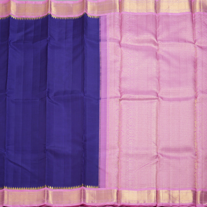 Hayagrivas Handloom Purplish-Blue Kanjivaram Silk Saree with Rose Pink Border KBF264E5-1
