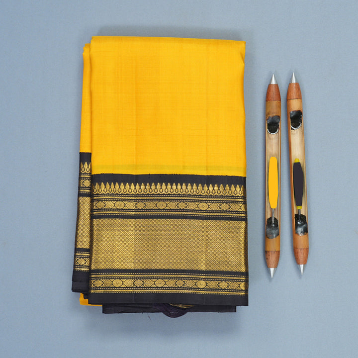 Hayagrivas Handloom Yellow Kanjivaram Silk Saree with Black Border KBF264E6-1