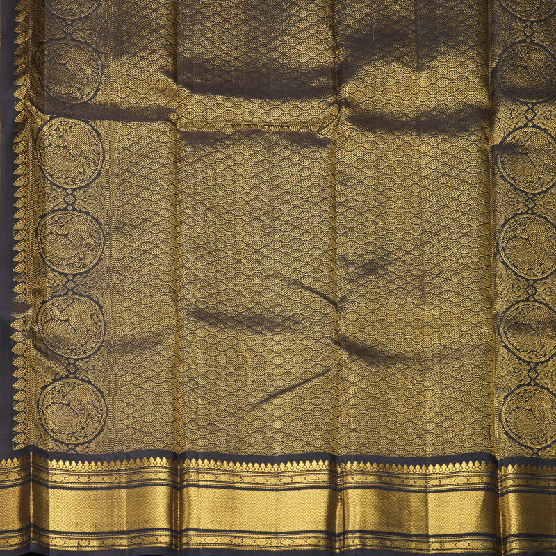Hayagrivas Handloom Yellow Kanjivaram Silk Saree with Black Border KBF264E6-1