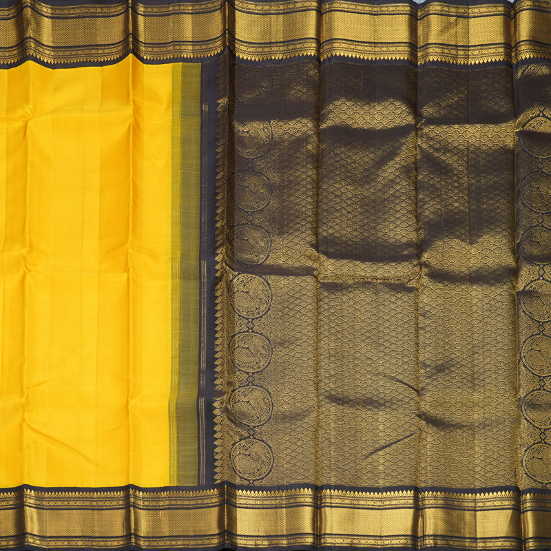 Hayagrivas Handloom Yellow Kanjivaram Silk Saree with Black Border KBF264E6-1