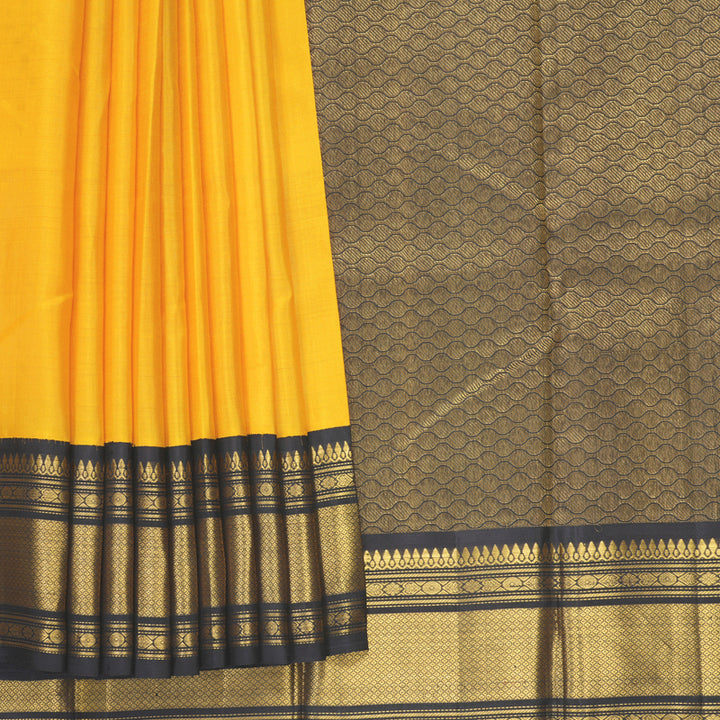 Hayagrivas Handloom Yellow Kanjivaram Silk Saree with Black Border KBF264E6-1