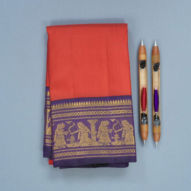 Hayagrivas Handloom Red Kanjivaram Silk Saree with Purple Border KBF264E8-1