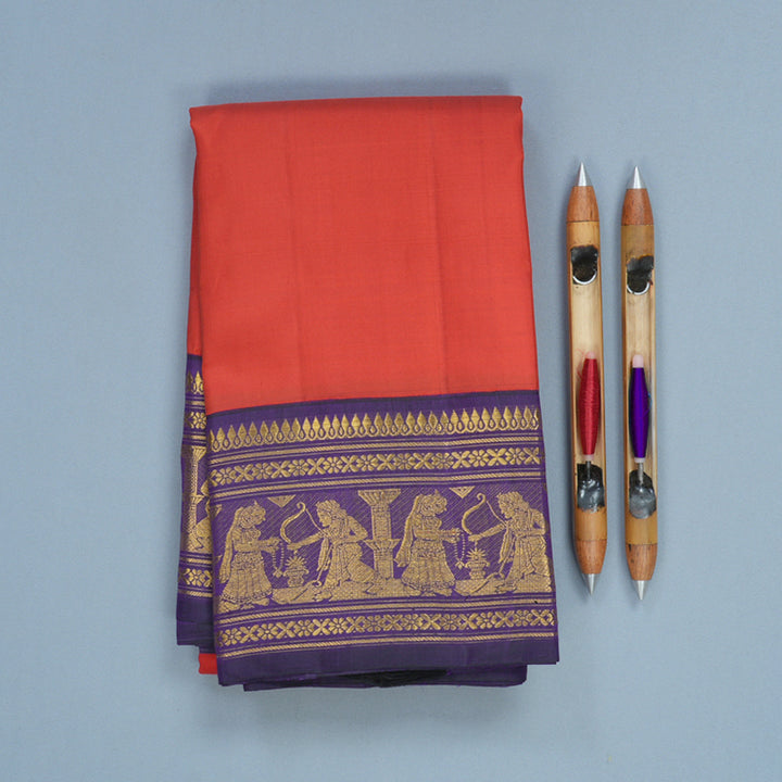 Hayagrivas Handloom Red Kanjivaram Silk Saree with Purple Border KBF264E8-1