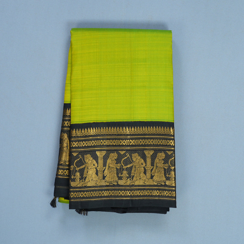Hayagrivas Handloom Fluorescent Green Kanjivaram Silk Saree with Black Border KBF264E9-1