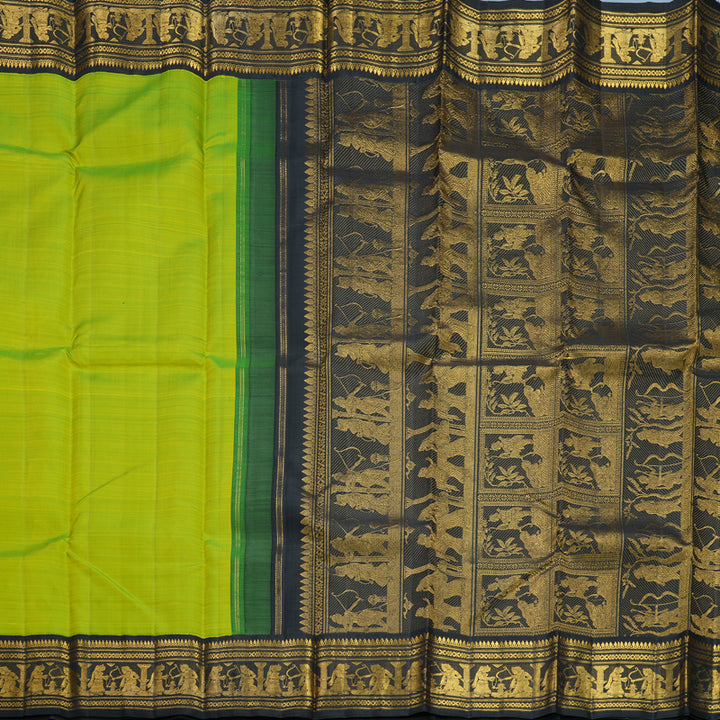 Hayagrivas Handloom Fluorescent Green Kanjivaram Silk Saree with Black Border KBF264E9-1